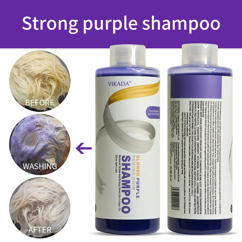 Vikada Blonde Purple Hair Shampoo Removes Yellow and Brassy Tones for Silver Ash Look Blonde Bleached Highlighted Shampoos 500ml