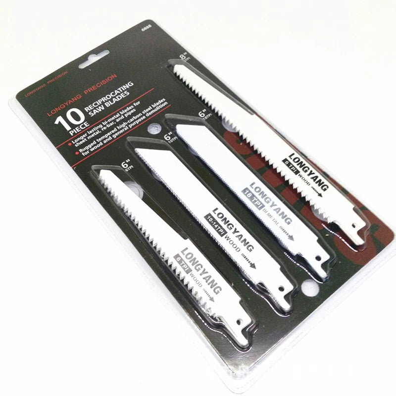 10pcs Saw Blades Set Carbide Woodworking Wood Fibreboard Metal Cutting Reciprocating Power Tools Accessories