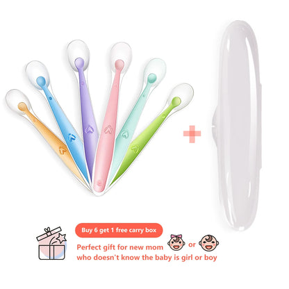 Soft Silicone Baby Feeding Spoon Candy Color Temperature Sensing Spoon Children Food Baby Spoons Feeding Dishes Feeder Flatware
