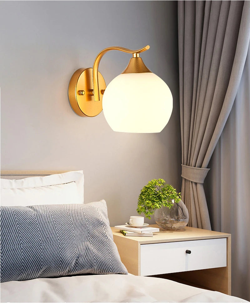 Decorative Modern Wall Lamp with Glass Shade Bedside Bedroom Loft Design Up Down Iron Led Wall Lights Gold for Home Mirror E27