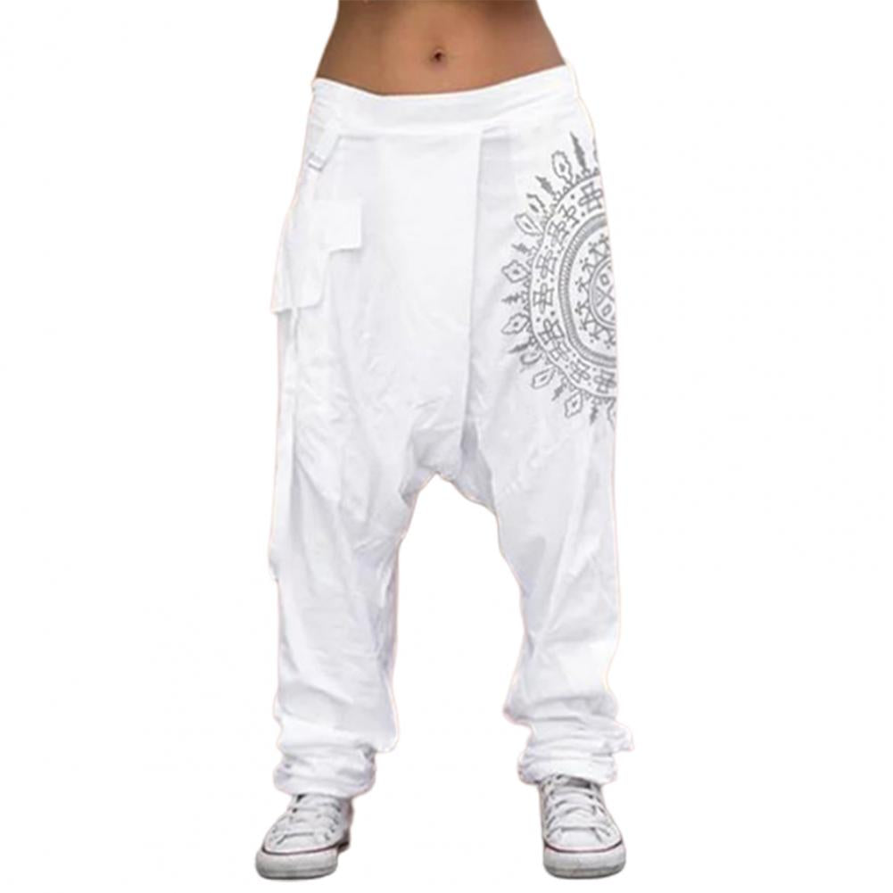 Mens Trousers Hip-hop Casual Low Rise Drop Crotch Retro Print Saggy Baggy Trousers Loose Harem Pants Elastic Streetwear