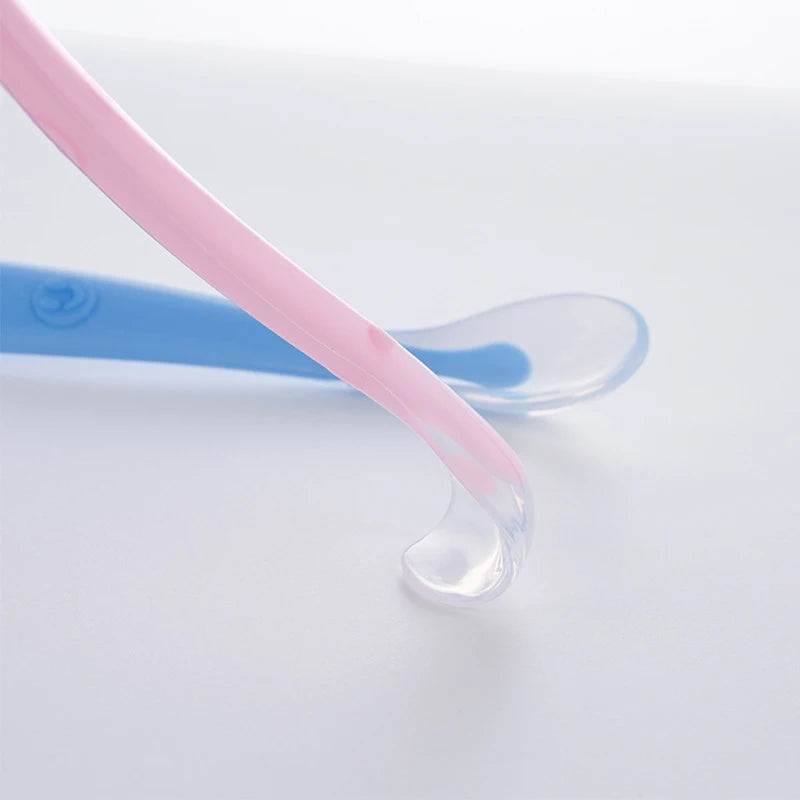 Baby Soft Silicone Feeding Spoon Dishes Tableware Candy Color Temperature Sensing Spoon Utensils Children Food Baby Feeding Tool