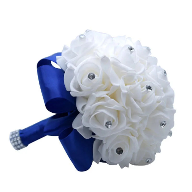 rosa flor Beautiful White Ivory Bridal Bridesmaid Flower Wedding Bouquet Artificial Flower Rose Bouquet Crystal Bridal Bouquets