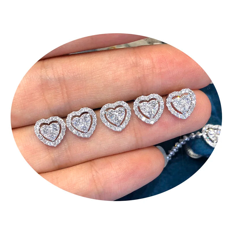 Huitan Luxury Full Cubic Zirconia Heart Earrings for Bridal Wedding Engagement Accessories Shiny Fashion Jewelry Women Ear Ring