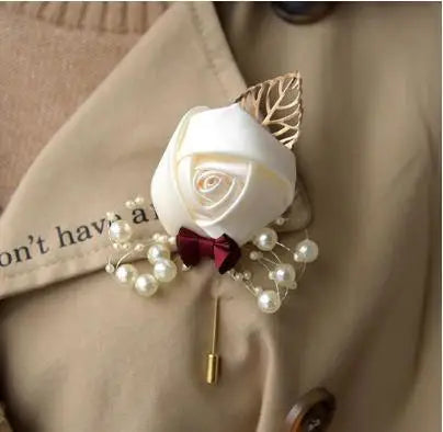 rosa flor Beautiful White Ivory Bridal Bridesmaid Flower Wedding Bouquet Artificial Flower Rose Bouquet Crystal Bridal Bouquets