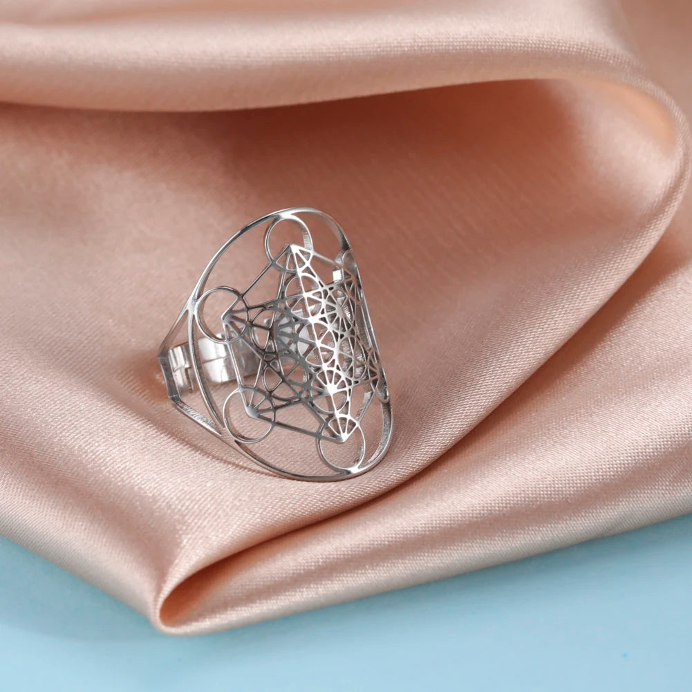 Cooltime Archangel Metatron Rings Cube Stainless Steel for Women Men Salomon Jewelry Secret Geometry Finger Accessories Amulet