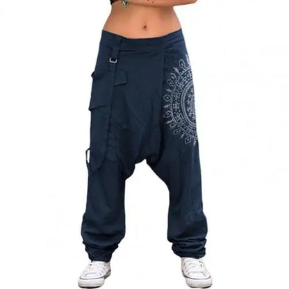 Mens Trousers Hip-hop Casual Low Rise Drop Crotch Retro Print Saggy Baggy Trousers Loose Harem Pants Elastic Streetwear