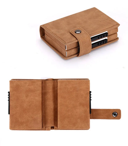 PUOU Double Card Wallet Aluminium RFID Blocking Metal Card Package Card Holder Credit Card Case Men Card ID Holder Card Box