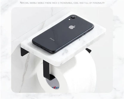 Bathroom Accessories Set Black Bathroom Shelf,Towel Rack,Towel Hanger Paper holder,Toilet Brush Holder Marble & Brass