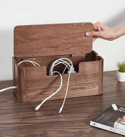 Cable Organizer Management Black Walnut Wood Storage Box Dustproof Junction Box Desktop Clip Holder For TV Box Organizer Shelf
