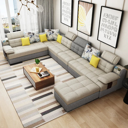 Living Room Sofa set U Home Furniture modern linen hemp fabric sectional sofas American country muebles de sala moveis para casa