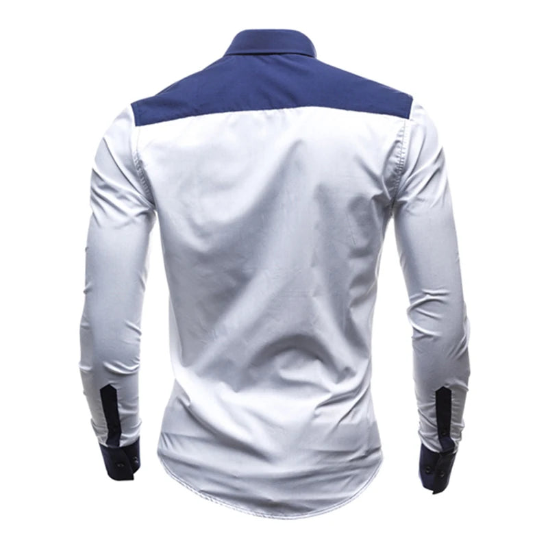 Men Long Sleeve Shirt 2025 Spring Striped Shirts Slim Fit Male Casual Social Patchwork Shirt Turn-down Collar Camisa Masculina