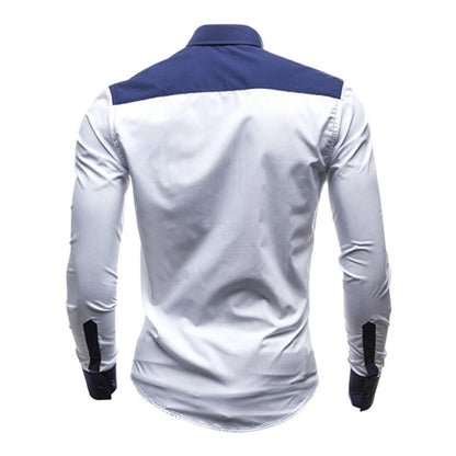 Men Long Sleeve Shirt 2025 Spring Striped Shirts Slim Fit Male Casual Social Patchwork Shirt Turn-down Collar Camisa Masculina