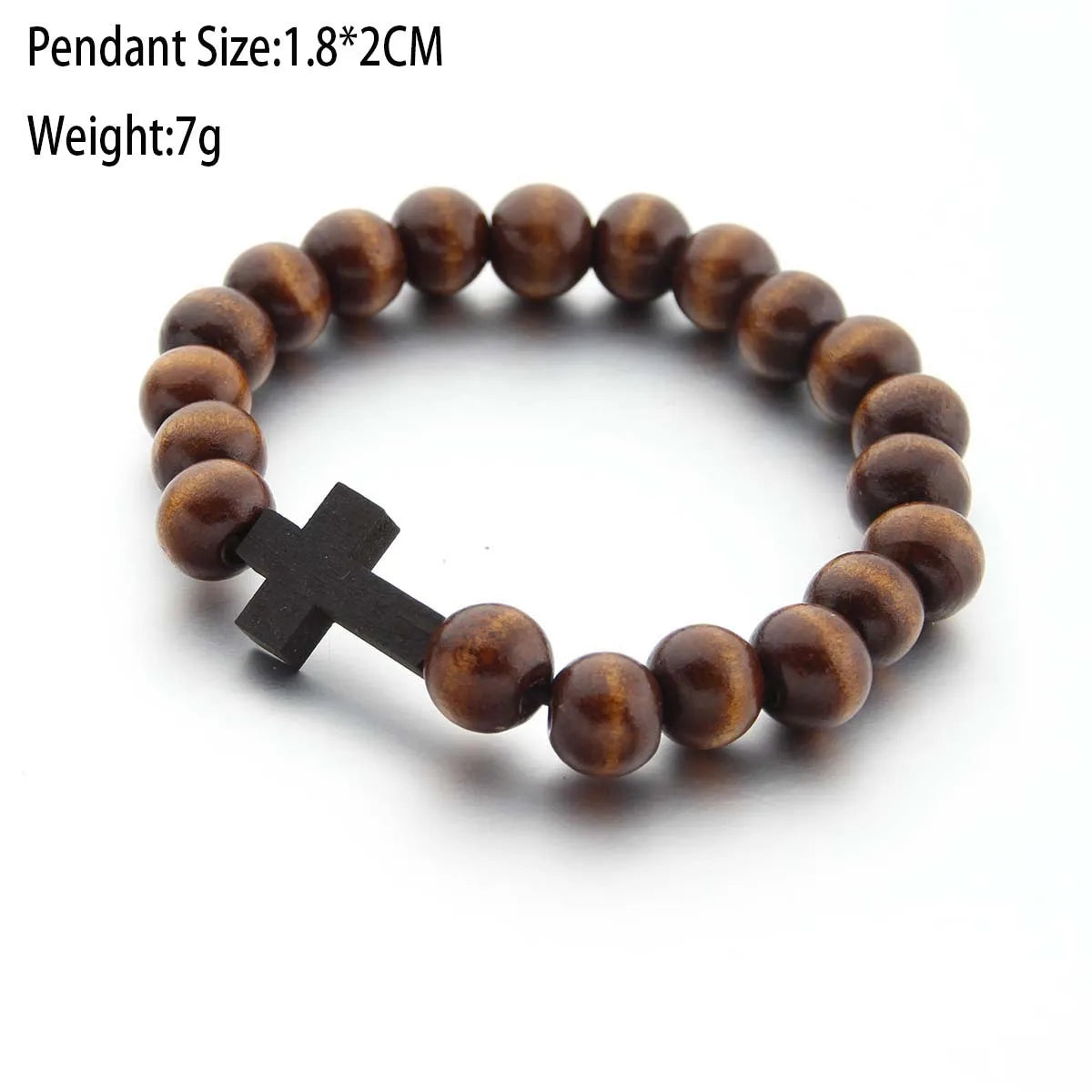 SOMESOOR Natural Wooden Cross Pendant Necklace Bracelet Round Beads Rosary Religious Accessories Jewelry For Men Women Gifts