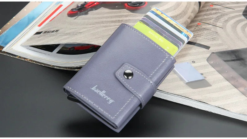 RFID Blocking Protection Men ID Credit Card Holder Wallet Leather Metal Aluminum Business Bank Card Case CreditCard Cardholder