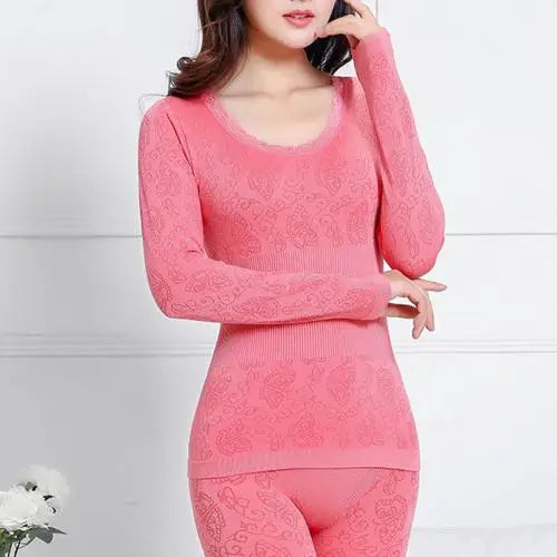 Lace Thermal Underwear Sexy Ladies Clothes Warm Winter Print Seamless Antibacterial Intimates 2020 Elastic Women Shaped Sets