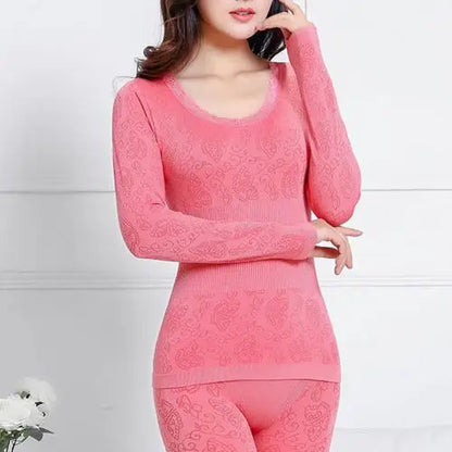 Lace Thermal Underwear Sexy Ladies Clothes Warm Winter Print Seamless Antibacterial Intimates 2020 Elastic Women Shaped Sets