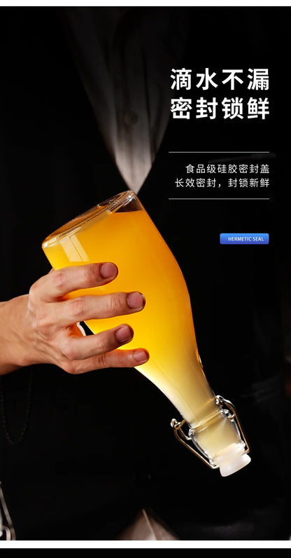 Enzyme Bottle,Bartender Tool,Fresh Lemon Lime Kitchen Oil Bottle,Jars With Lid Seal Buckle Plastic Storage Container Glass