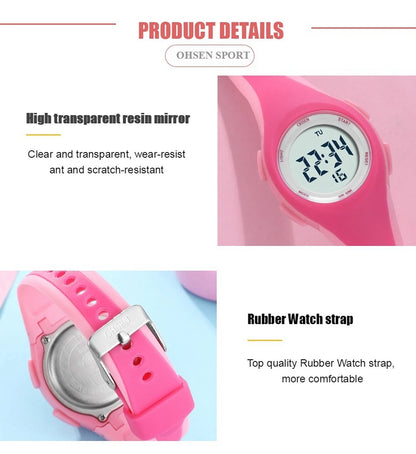 OHSEN Kids Digital Sport Watches 50M Waterproof Electronic Wristwatch Stop Watch LED Clock Children Watch For Boys Girls