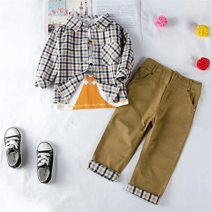 Kids BoysClothes  Children Plaid Coat+T-Shirt+Pants 3pcs Baby Suits Toddler Boy Clothing Spring Autumn Outerwear Costume BC1034