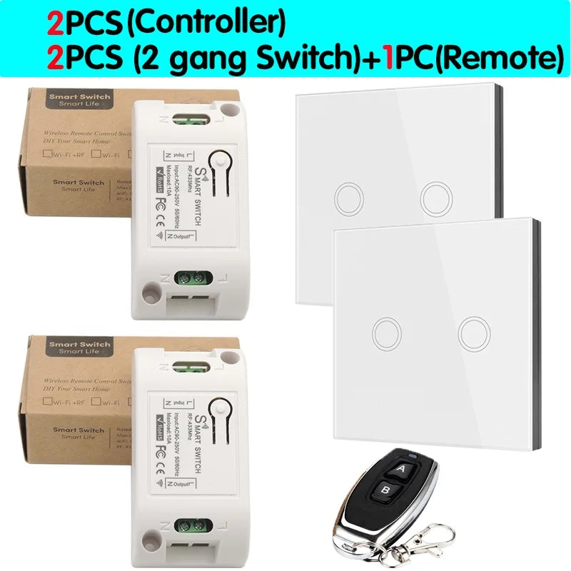 Smart Home Touch Light Switch Led Wireless 86*86 Remote on Off Wall Switch AC 110V 220V 10A Receiver 1/2/3gang for Ceiling Lamp