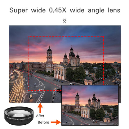 Phone Lens Kit 0.45x Super Wide Angle & 12.5x Super Macro Lens HD Camera Lentes for iPhone 12 11 Xiaomi Huawei All Cellphone