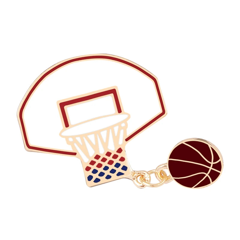 Sports Ball Series Brooch Soccer Basketball Ping Pong Enamel Pin with Chain Cartoon Fashion Accessories Denim Badge Jewelry Gift