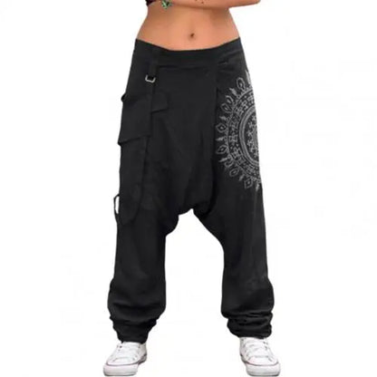 Mens Trousers Hip-hop Casual Low Rise Drop Crotch Retro Print Saggy Baggy Trousers Loose Harem Pants Elastic Streetwear