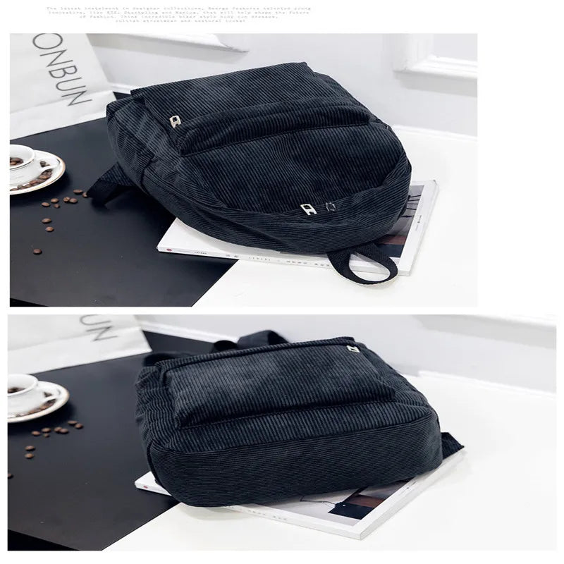 Personalized Corduroy Black Navy Khaki Gary Student Backpack Embroidered Custom Large Capacity Schoolbag for Student and Adult