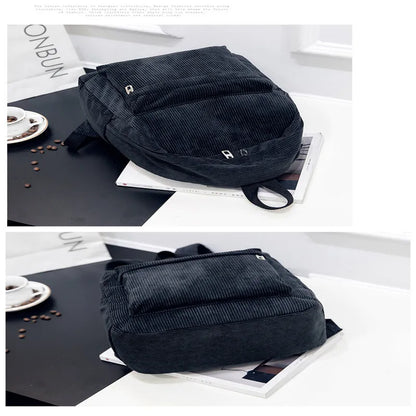 Personalized Corduroy Black Navy Khaki Gary Student Backpack Embroidered Custom Large Capacity Schoolbag for Student and Adult