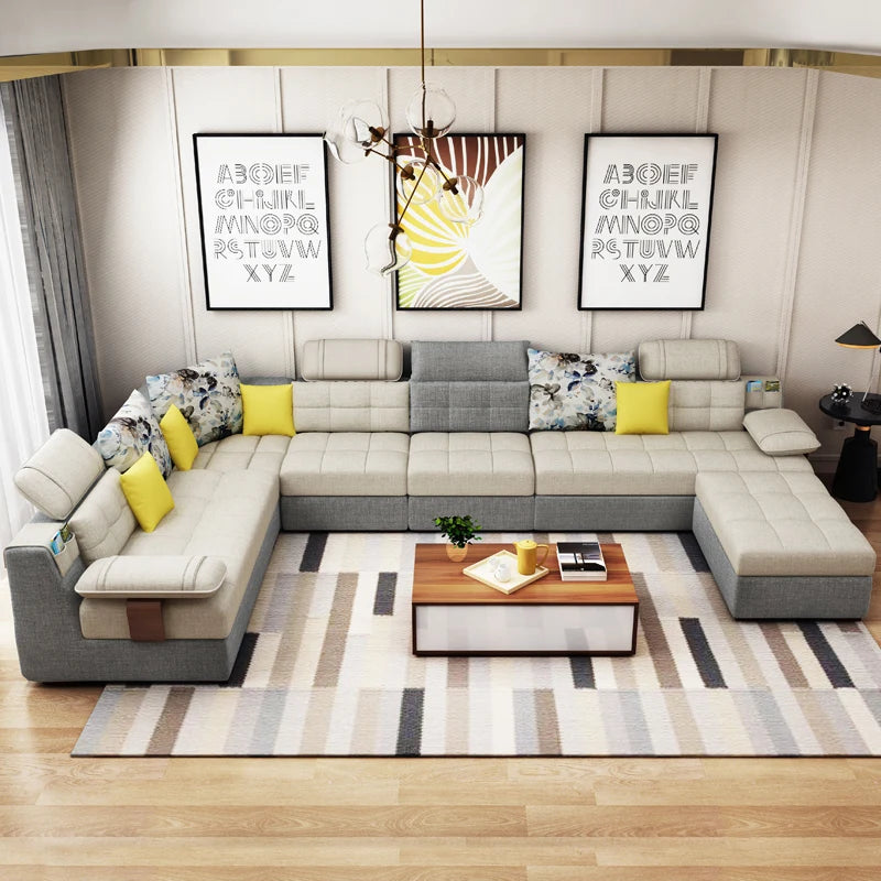 Living Room Sofa set U Home Furniture modern linen hemp fabric sectional sofas American country muebles de sala moveis para casa