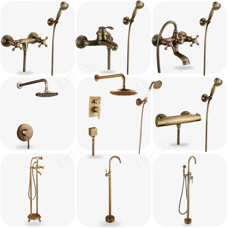 Bathroom Accessories Antique Brass Collection, Towel Ring, Paper Holder, Toilet Brush, Coat Hook, Bath Rack, Soap Dish, Faucet