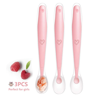 Soft Silicone Baby Feeding Spoon Candy Color Temperature Sensing Spoon Children Food Baby Spoons Feeding Dishes Feeder Flatware