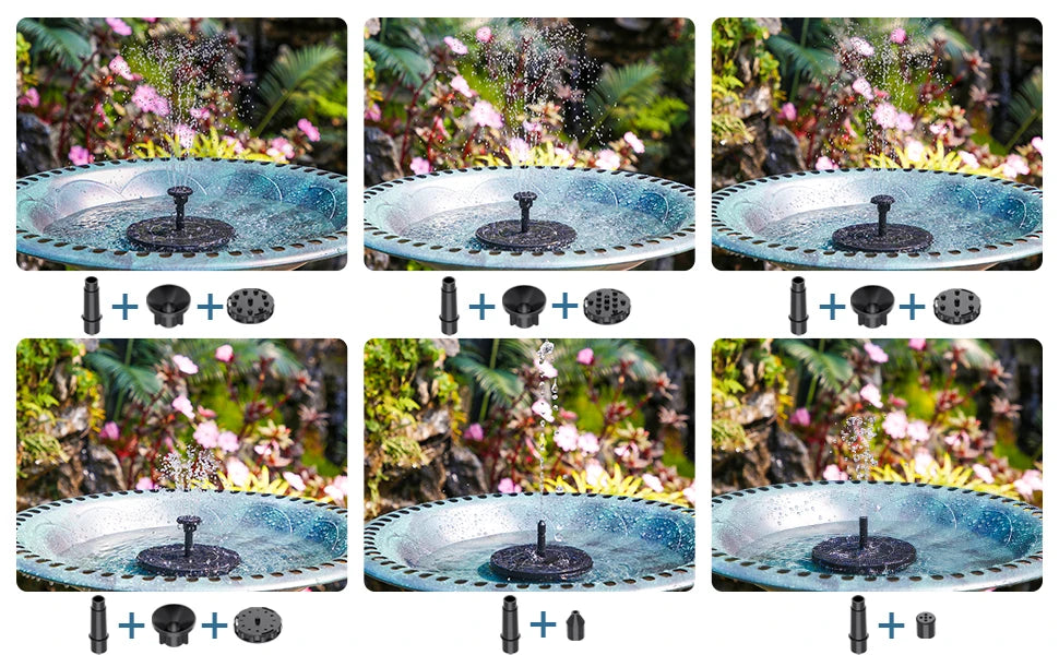 1.5W Solar Fountain Pump, with 6 nozzles Solar Bird Bath Fountain, Water Pump Floating Fountains Suitable for Ponds