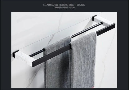 Bathroom Accessories Set Black Bathroom Shelf,Towel Rack,Towel Hanger Paper holder,Toilet Brush Holder Marble & Brass
