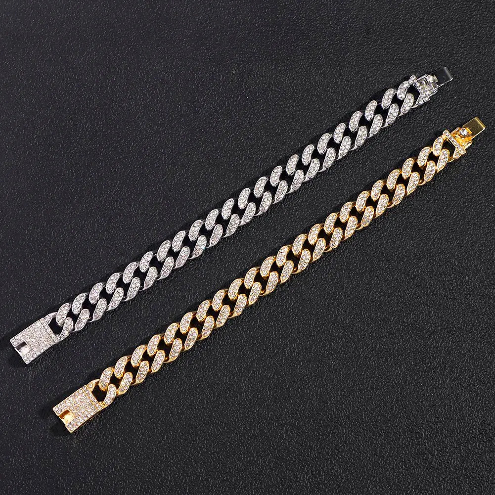 Iced Out Rhinestone Cuban Link Chain Bracelet for Women Luxury Bling Crystal Cuban Chunky Bracelets Men Punk Hip Hop Jewelry