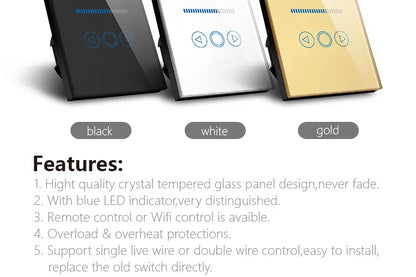 Smart Home EU Dimmer Switch White Crystal Glass Wireless Remote Control Light Dimmer Switch 500W,110-240V RF Switch 220V