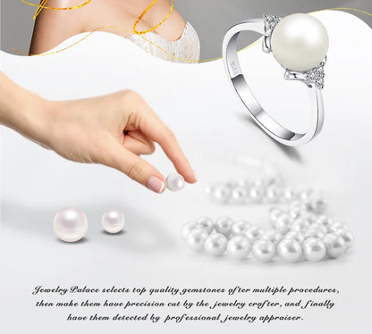 JewelryPalace 8mm Freshwater Cultured Pearl 925 Sterling Silver Rings for Women Engagement Trendy Ring Fashion Gift Fine Jewelry