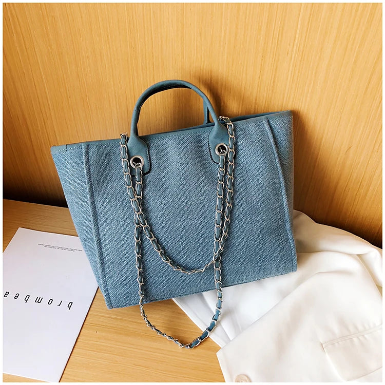 Women Tote Bags Fashion Canvas Large Capacity Handbag Casual Chains Shoulder Bags Ladies Big Messenger Bag Shopping Bag