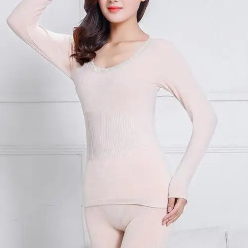 Lace Thermal Underwear Sexy Ladies Clothes Warm Winter Print Seamless Antibacterial Intimates 2020 Elastic Women Shaped Sets