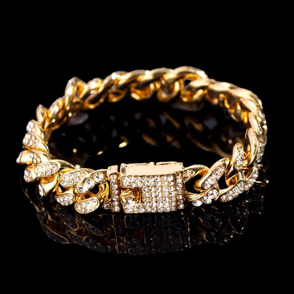 Iced Out Rhinestone Cuban Link Chain Bracelet for Women Luxury Bling Crystal Cuban Chunky Bracelets Men Punk Hip Hop Jewelry
