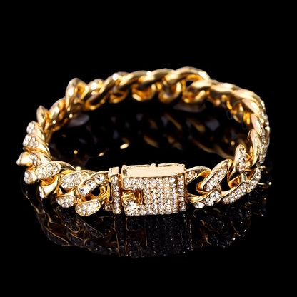 Iced Out Rhinestone Cuban Link Chain Bracelet for Women Luxury Bling Crystal Cuban Chunky Bracelets Men Punk Hip Hop Jewelry