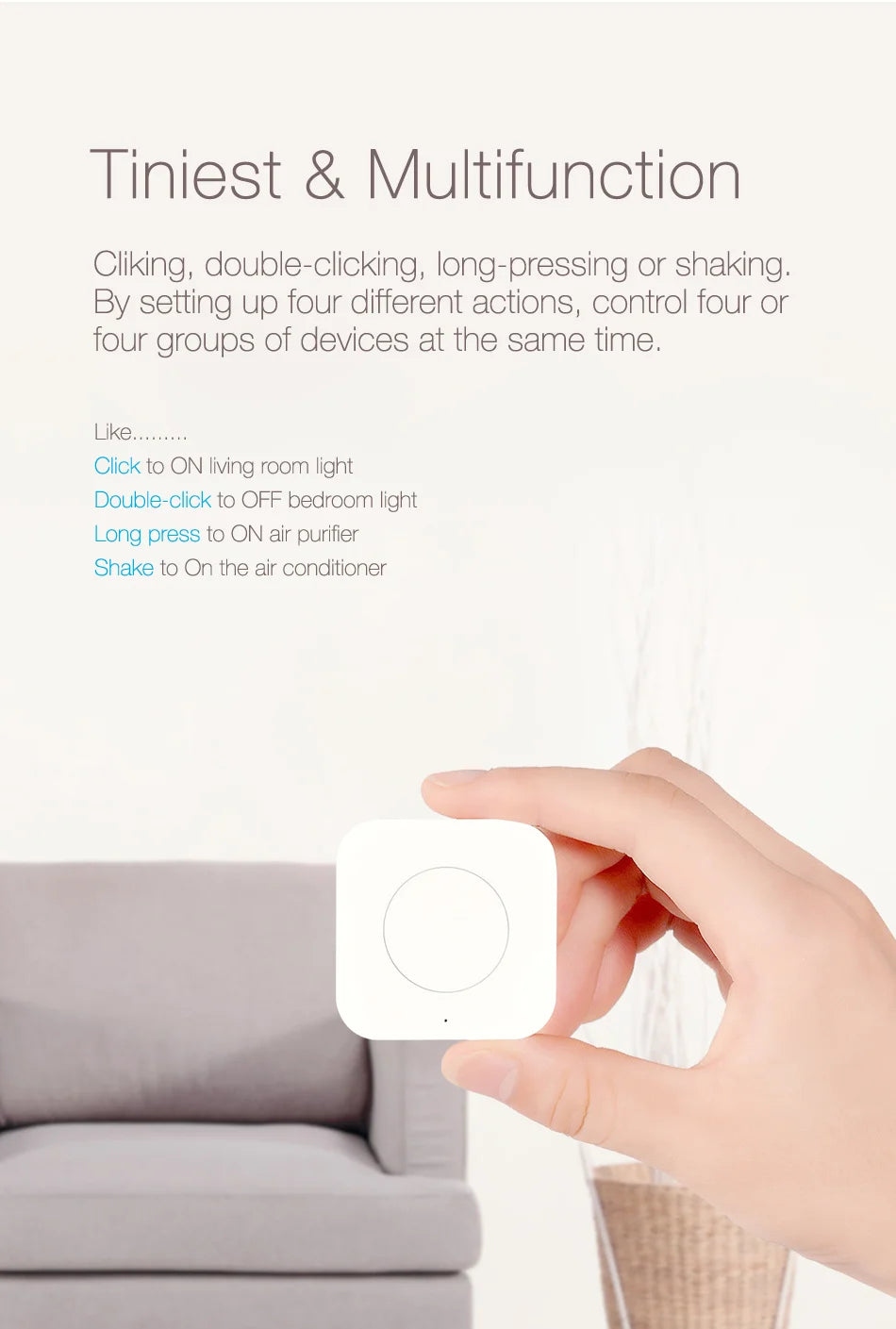 Aqara Wireless Mini Switch Zigbee Connection Versatile 3-way Control Button for Smart Home Devices Compatible with Apple HomeKit