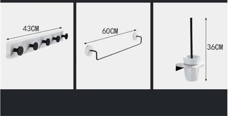 Bathroom Accessories Set Black Bathroom Shelf,Towel Rack,Towel Hanger Paper holder,Toilet Brush Holder Marble & Brass