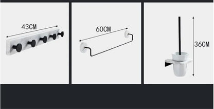 Bathroom Accessories Set Black Bathroom Shelf,Towel Rack,Towel Hanger Paper holder,Toilet Brush Holder Marble & Brass