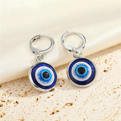 1 Pair Resin Bling Evil Eye Hoop Earring For Womens Jewelry Fashion Vintage Round Turkish Blue Eye Small Circle Earrings E789