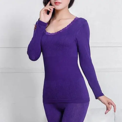 Lace Thermal Underwear Sexy Ladies Clothes Warm Winter Print Seamless Antibacterial Intimates 2020 Elastic Women Shaped Sets