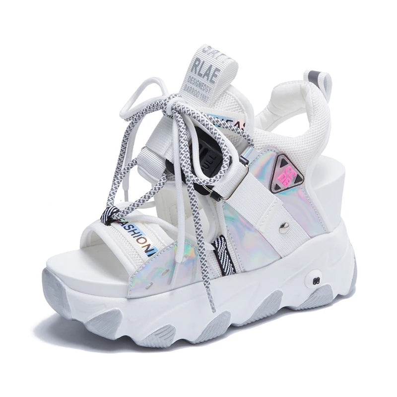 Women Chunky Platform Sandals Designers New Brand 2025 Summer Beach Casual Shoes Woman Lace Up Wedges 9CM Fashion Sandal Ladies