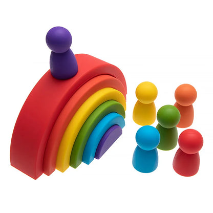 Silicone Geometric Rainbow Building Block BPA Free Babys Silicone Teether Educational Montessori Toys Stacking Block Baby Gifts