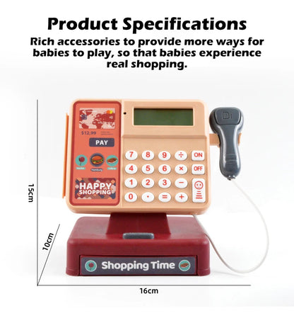 Children's Simulation Supermarket Cash Register Electric Multifunctional Puzzle Toy Cash Register with Scanner Toys for Kids